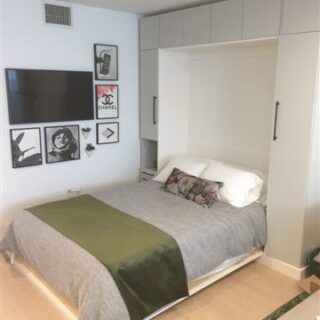Wall bed | Murphy Bed with side cabinets in white and grey Wall bed | Murphy Bed with side cabinets in white and grey
