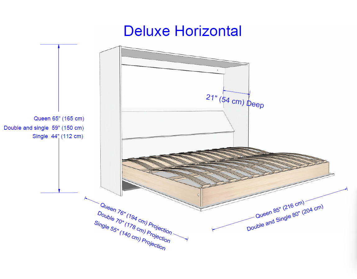 Horizontal deluxe wall bed sizes