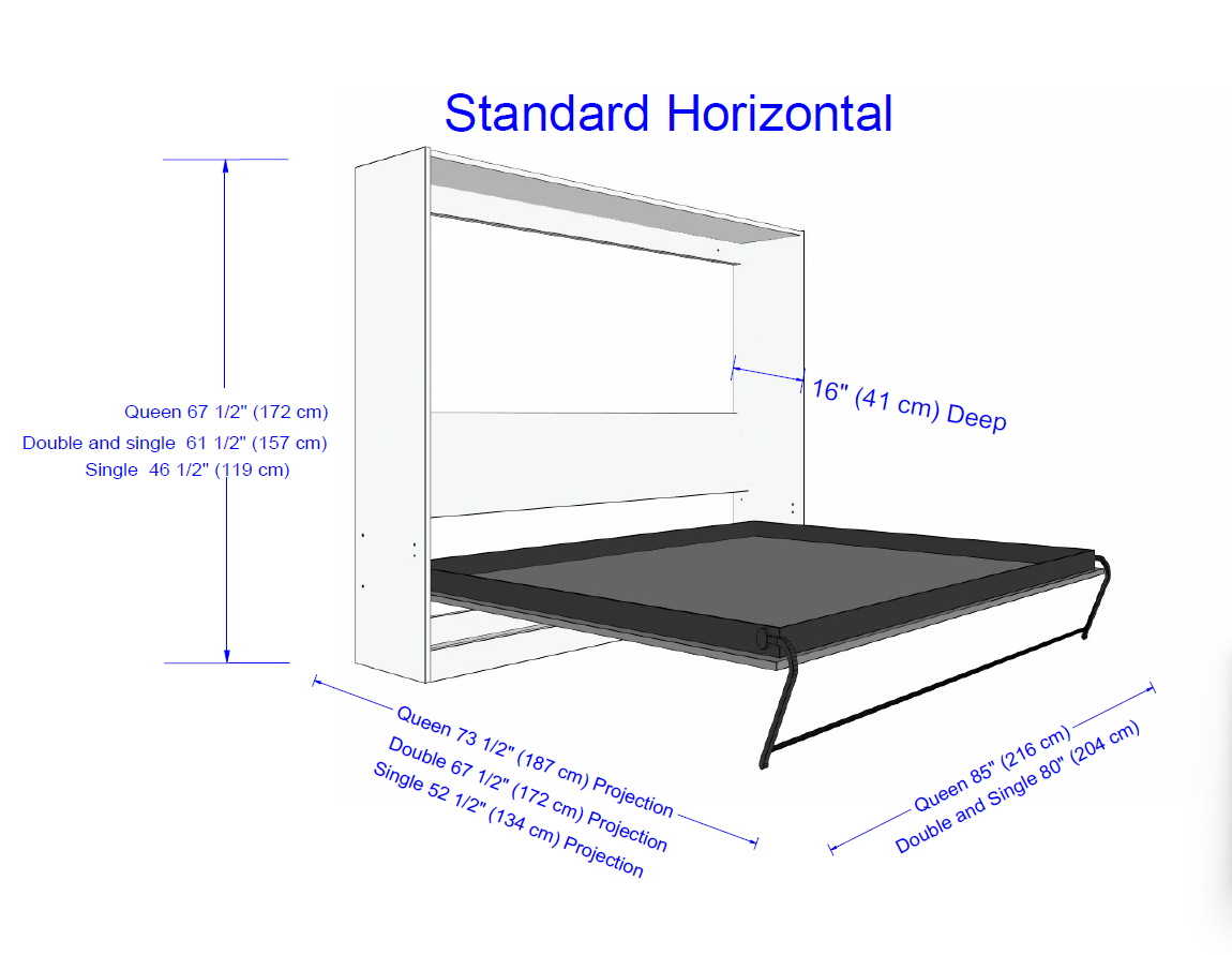 Horizontal Murphy bed sizes